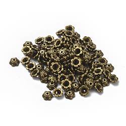 Tibetan Style Bead Caps, Zinc Alloy Bead Caps, Lead Free & Nickel Free & Cadmium Free, Antique Bronze Color, 7x3mm, Hole: 1.5mm(MLF0571Y-NF)