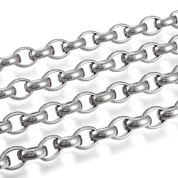 304 Stainless Steel Cable Chains, Unwelded, Stainless Steel Color, 12.5~13x10x4.3mm(CHS-F014-01P)