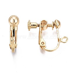 Brass Clip-on Earring Findings, with Loop, Real 18K Gold Plated, 19x16x4.5mm, Hole: 1.6mm(KK-Q764-029)