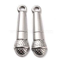 Non-Tarnish 304 Stainless Steel Pendants, Textured, Microphone, Stainless Steel Color, 20x6x2.5mm, Hole: 1.2mm(STAS-B024-84P)