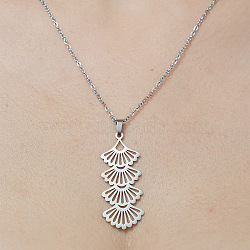 201 Stainless Steel Hollow Fan Pendant Necklace, Stainless Steel Color, 17.72 inch(45cm)(NJEW-OY001-63)