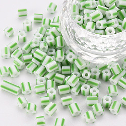 Glass Bugle Beads, Opaque Colours Seep, Round Hole, Lime Green, 4~5x4mm, Hole: 1.6mm, about 3750pcs/pound.(SEED-S054-A-004)