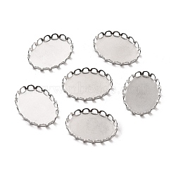 316 Surgical Stainless Steel Tray Settings, Lace Edge Bezel Cups, Oval, Stainless Steel Color, 19x14x2.5mm(STAS-I187-11A-P)