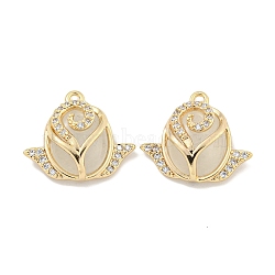 Brass Micro Pave Clear Cubic Zirconia Enamel Pendants, Cadmium Free & Nickel Free & Lead Free, Flower Charms, Real 18K Gold Plated, 13.5x15.5x4.5mm, Hole: 1mm(KK-S386-24G)
