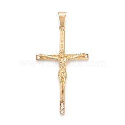 Easter 304 Stainless Steel Big Pendants, with Crystal Rhinestone, Crucifix Cross, Golden, 75x44x7mm, Hole: 6.5x12mm(STAS-I163-019G)