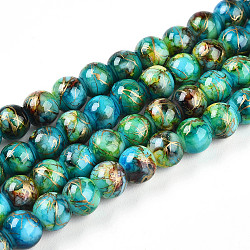 Baking Painted Glass Beads Strands, Drawbench Style, Round, Cyan, 6~6.5mm, Hole: 1mm, about 139~162pcs/strand, 29.53~34.25 inch(75~87cm)(X-DGLA-N003-6mm-B08)