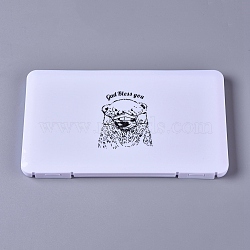 Portable Plastic Mouth Covers Storage Box, Dust-Proof Pollution-Free Container Case, for Disposable Mouth Cover, Bear Pattern, White, 19x11x1.25cm(CON-E022-02C)