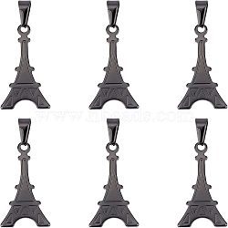 Unicraftale 304 Stainless Steel Pendants, Tower, Gunmetal, 35x18.5x1.5mm, 6pcs/box(STAS-UN0037-82)