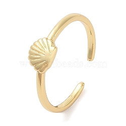 Shell Shape Brass Open Cuff Rings, Long-Lasting Plated, Lead Free & Cadmium Free, Real 18K Gold Plated, Adjustable(KK-K384-04G)