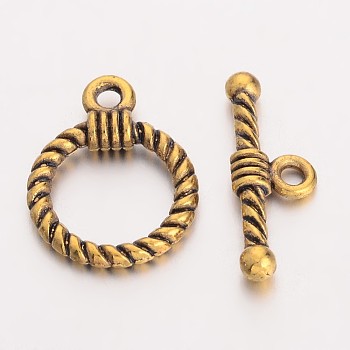 Tibetan Style Alloy Toggle Clasps, Lead Free and Cadmium Free, Ring, Antique Golden, Ring: 19x14x3mm, Hole: 2mm, Bar: 20x8x3mm, Hole: 2mm
