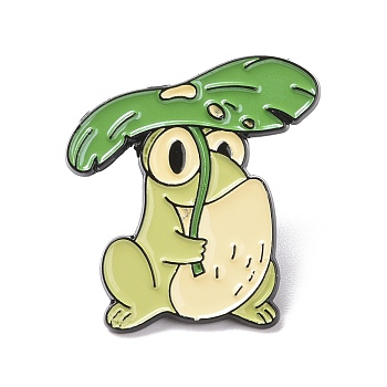 Frog with Leaf Enamel Pin, Cartoon Alloy Badge for Backpack Clothes, Electrophoresis Black, Green, 33x28x1.5mm, Pin:1.3mm