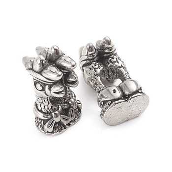 304 Stainless Steel European Beads, Large Hole Beads, Chicken, Antique Silver, 17x10x10.5mm, Hole: 4.8mm