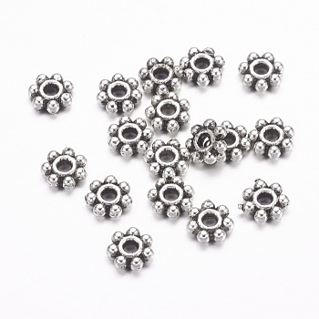 Tibetan Style Alloy Daisy Spacer Beads, Flower, Lead Free & Cadmium Free, Antique Silver, 4.5x1.5mm, Hole: 1mm, about 1000pcs/100g