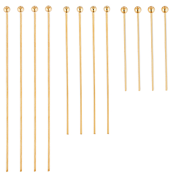 180Pcs 3 Styles Brass Ball Head Pins, Long-Lasting Plated, Nickel Free, Real 18K Gold Plated, 24~45x0.5~0.6mm, 22~24 Gauge, Head: 1.8~2mm, 60pcs/style