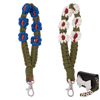 WADORN 2Pcs 2 Colors Boho Macrame Wristlet Cotton Pendant Decorations, Flower Handmade Keychain Holder Wrist Lanyard for Handbag Backpack Car Key Decoration, Mixed Color, 200mm, 1pc/color