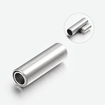 304 Stainless Steel Magnetic Clasps with Glue-in Ends, Column, Stainless Steel Color, 16x5mm, Hole: 3mm