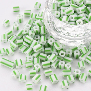 Glass Bugle Beads, Opaque Colours Seep, Round Hole, Lime Green, 4~5x4mm, Hole: 1.6mm, about 3750pcs/pound.