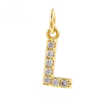 Brass Cubic Zirconia Pendants with Jump Rings, Real 18K Gold Plated, Letter L, 14.8x7.7x2.2mm, Hole: 2.8mm