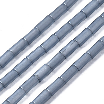 Electroplate Glass Beads Strands, Frosted, Column, Light Steel Blue, 5x2.5mm, Hole: 0.8mm, about 72~75pcs/strand, 13.98 inch~14.25 inch(35.5~36.2cm)