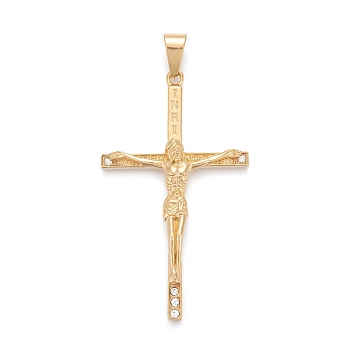 Easter 304 Stainless Steel Big Pendants, with Crystal Rhinestone, Crucifix Cross, Golden, 75x44x7mm, Hole: 6.5x12mm