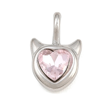 304 Stainless Steel Pendants, Cat Shape Charms, with Rhinestone, Stainless Steel Color, 16x10x5mm, Hole: 4x3mm