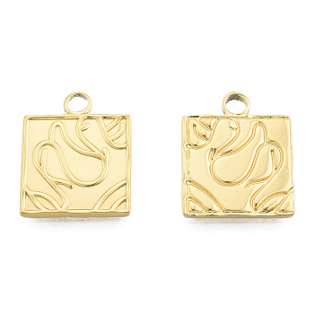 Ion Plating(IP) 201 Stainless Steel Pendants, Square, Real 18K Gold Plated, 19x15x1.5mm, Hole: 2.5mm