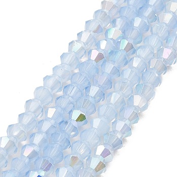 Baking Painted Glass Beads Strands, Imitation Opalite, Faceted, AB Color Plated, Bicone, Light Steel Blue, 4.5x4mm, Hole: 0.8mm, about 88~89pcs/strand, 13.11''(33.3cm)