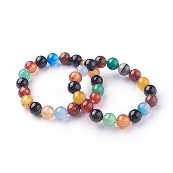 Natural Agate Beads Stretch Bracelets, Dyed & Heated, Round, 2-1/4 inch~2-3/8 inch(5.7~6cm), Beads: 10~10.5mm