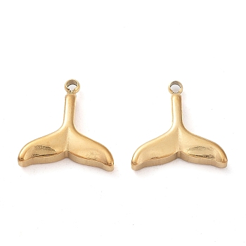 304 Stainless Steel Charms, Fishtail Charm, Real 14K Gold Plated, 12x11.5x2.5mm, Hole: 1.2mm