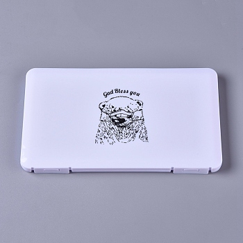 Portable Plastic Mouth Covers Storage Box, Dust-Proof Pollution-Free Container Case, for Disposable Mouth Cover, Bear Pattern, White, 19x11x1.25cm