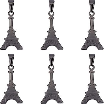 Unicraftale 304 Stainless Steel Pendants, Tower, Gunmetal, 35x18.5x1.5mm, 6pcs/box