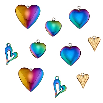 Jewelry Heart Pendant Making Finding Kit, Including 10Pcs 5 Style Synthetic Hematite & 316 Surgical Stainless Steel & Alloy Pendants, Mixed Color, 14.5~25x11~25x2~8mm, Hole: 1.6~6x1.6~2.5mm, 2pcs/style