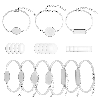 DIY Blank Link Bracelet Making Kit, 304 Stainless Steel Oval & Rectangle & Flat Round Link Bracelet with Alloy Curved Bar Link Chains, Stainless Steel Color, Bangle Making: 130~135mm