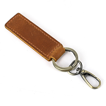 Cowhide Leather Keychain, with Belt Alloy Ring and Clasp for Car Key Holder , Saddle Brown, 10.5cm