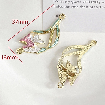 Alloy Enamel Connector Charms, Golden, Flower Links, Colorful, 37x16mm