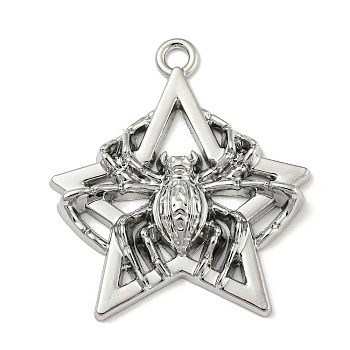 Alloy Pendants, Star with Spider, Platinum, 45x38x5.5mm, Hole: 3mm