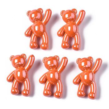 Opaque Acrylic Pendants, Pearl Luster Plated, Bear, Orange Red, 36x22x13.5mm, Hole: 2.5mm