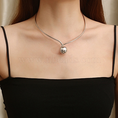 304 Stainless Steel Round Ball Pendant Choker Necklaces(NJEW-D058-01P)-4