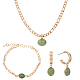 18K Real Gold Plated Natural Green Aventurine Oval Pendant Necklaces & Stud Earrings & Link Bracelet(SJEW-AN0001-51)-1