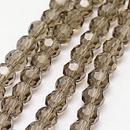 Glass Beads Strands, Faceted(32 Facets), Round, Gray, 4mm, Hole: 1mm, about 87~93pcs/strand, 32~33cm(EGLA-J042-4mm-09)