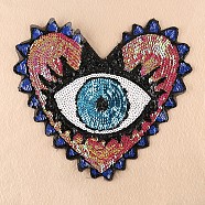 Computerized Embroidery Cloth Sew On Patches, Costume Accessories, Paillette Appliques, Heart with Eye, Deep Pink, 31x35cm(DIY-F030-01C)