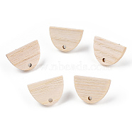 Ash Wood Stud Earring Findings, with 304 Stainless Steel Pin, Fan, 13x18mm, Hole: 1.8mm, Pin: 0.7mm(EJEW-N017-011M)