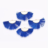 Nylon Tassel Pendants, with Brass Findings, Nickel Free, Real 18K Gold Plated, Blue, 25~27x43~46x3mm, Hole: 1.5mm(KK-F755-28G-07-NF)