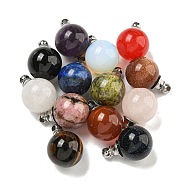 Natural & Synthetic Mixed Gemstone Perfume Bottle Pendants, with 304 Stainless Steel Findings, Round, Mixed Dyed and Undyed, 25x16mm, Hole: 2mm(G-K338-22P)