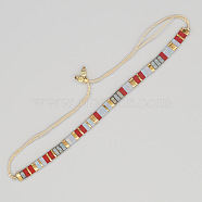Vintage Ethnic Style Glass Tila Beaded Handmade Slider Bracelets for Women, Colorful, 11 inch(28cm)(ZN9527-6)