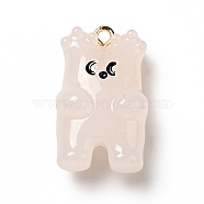 Cartoon Opaque Resin Pendants, Bear Charm, with Golden Tone Alloy Loops, Pink, 26.5x15.8x11mm, Hole: 1.8mm(FIND-I029-01E)