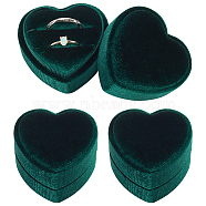 Heart Velvet Covered Cardboard Couple Rings Storage Box, Double Ring Case for Wedding, Engagement Gift Favor, Dark Green, 5.4x5.6x4.1cm(CON-WH0087-81A)