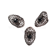 Natural Obsidian Retro Finger Rings, Adjustable Brass Rings for Women, 38mm, Inner Diameter: 19mm(RJEW-B067-02R-29)