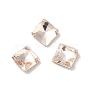 Glass Rhinestone Cabochons, Point Back & Back Plated, Faceted, Square, Light Peach, 5x5x2mm(RGLA-P037-06A-D261)