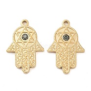 304 Stainless Steel Pendants, with Glass Rhinestone, Real 14K Gold Plated, Hamsa Hand with Star of David Charms, Greige, 28.5x19x3mm, Hole: 2.2mm(STAS-L022-052G-03)